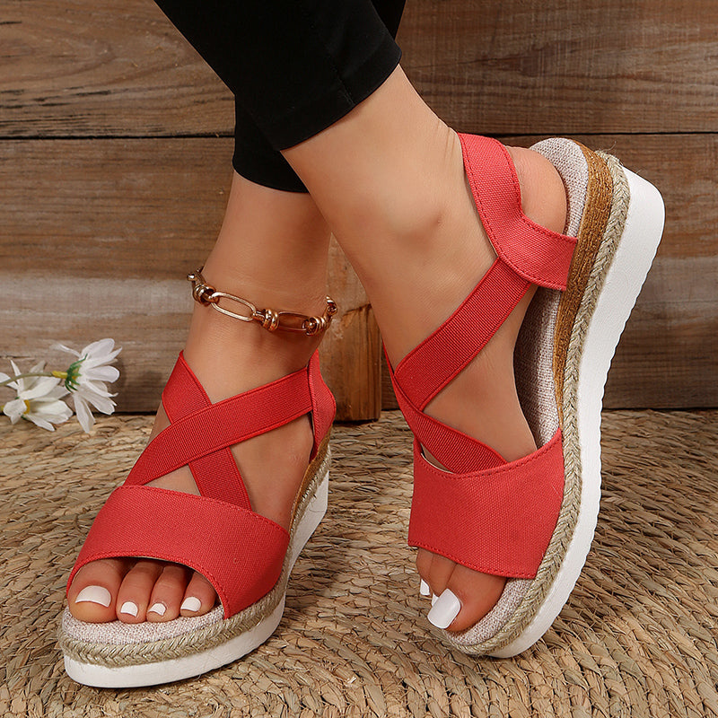 Cross-Strap Wedge Sandals — Platform Gladiator Hemp Heel