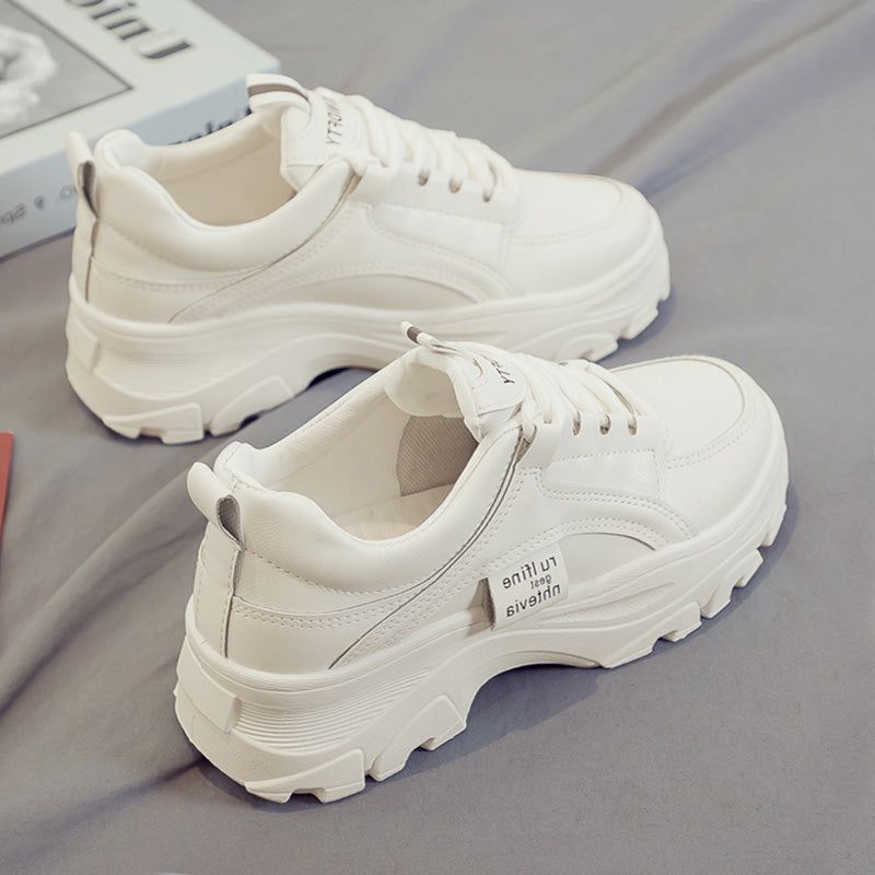 Thick-Sole White Sneakers — Women's Casual Sport