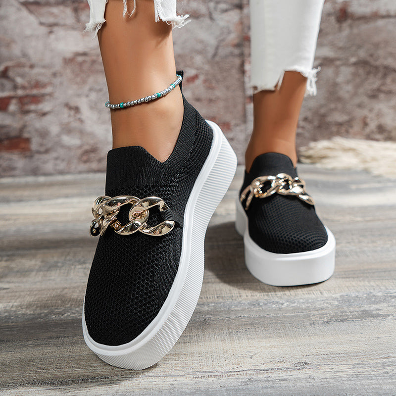 Chain-Detail Flats — Breathable Mesh Women's Shoes