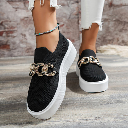 Chain-Detail Flats — Breathable Mesh Women's Shoes