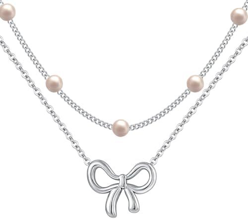 Pearl Double Layer Choker — Gold Bow Pendant
