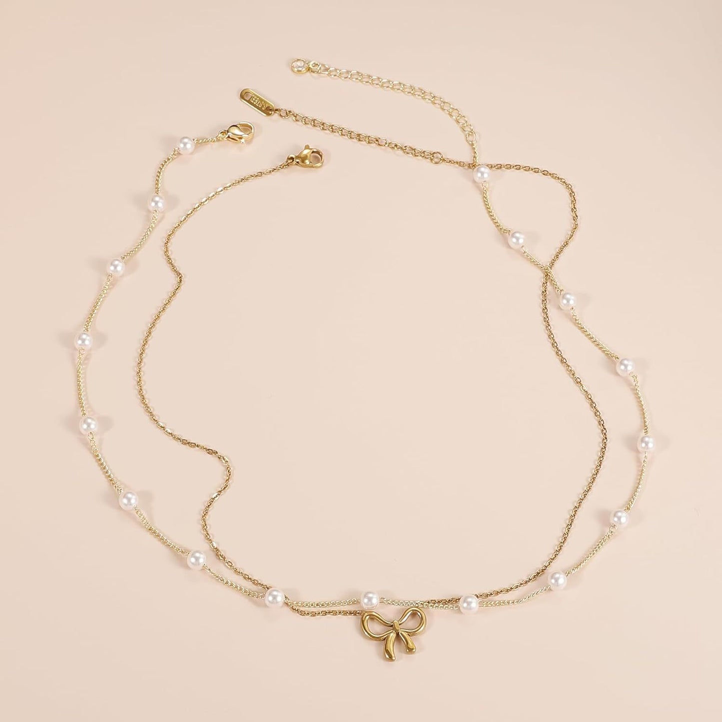 Pearl Double Layer Choker — Gold Bow Pendant