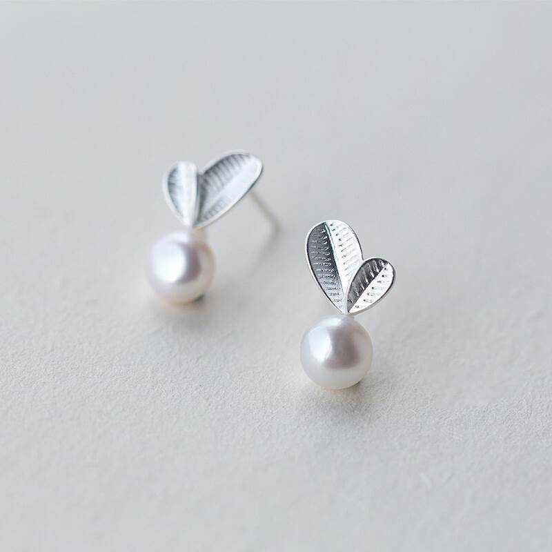 S925 Silver Young Leaf Pearl Set — Necklace, Earrings & Bracelet