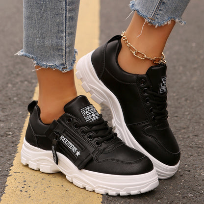 Thick-Sole Lace-Up Sneakers — Side Zipper