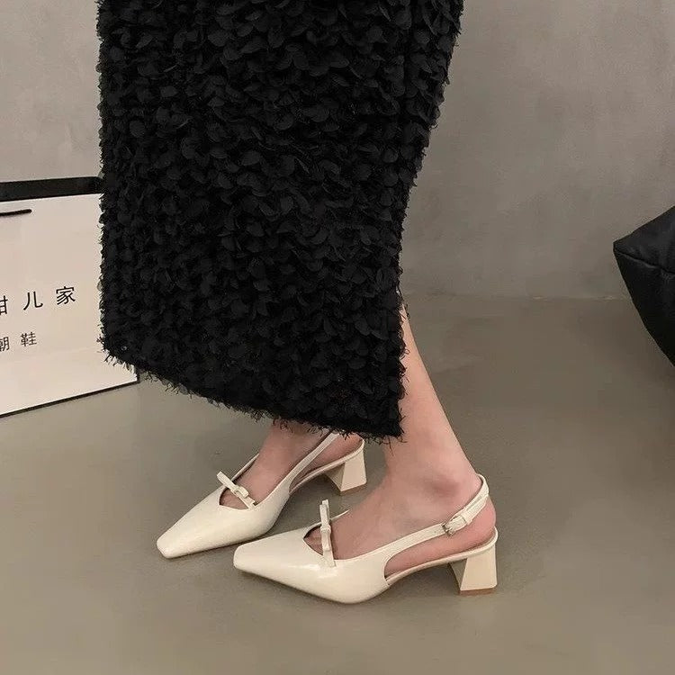 Silver Block Heel Sandals — Elegant Closed Toe