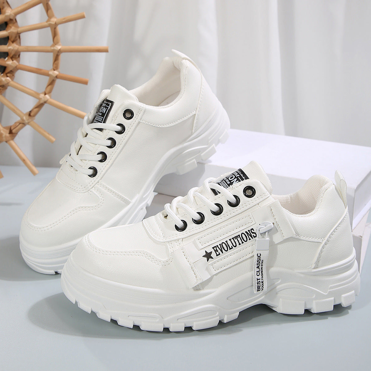 Thick-Sole Lace-Up Sneakers — Side Zipper