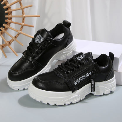 Thick-Sole Lace-Up Sneakers — Side Zipper