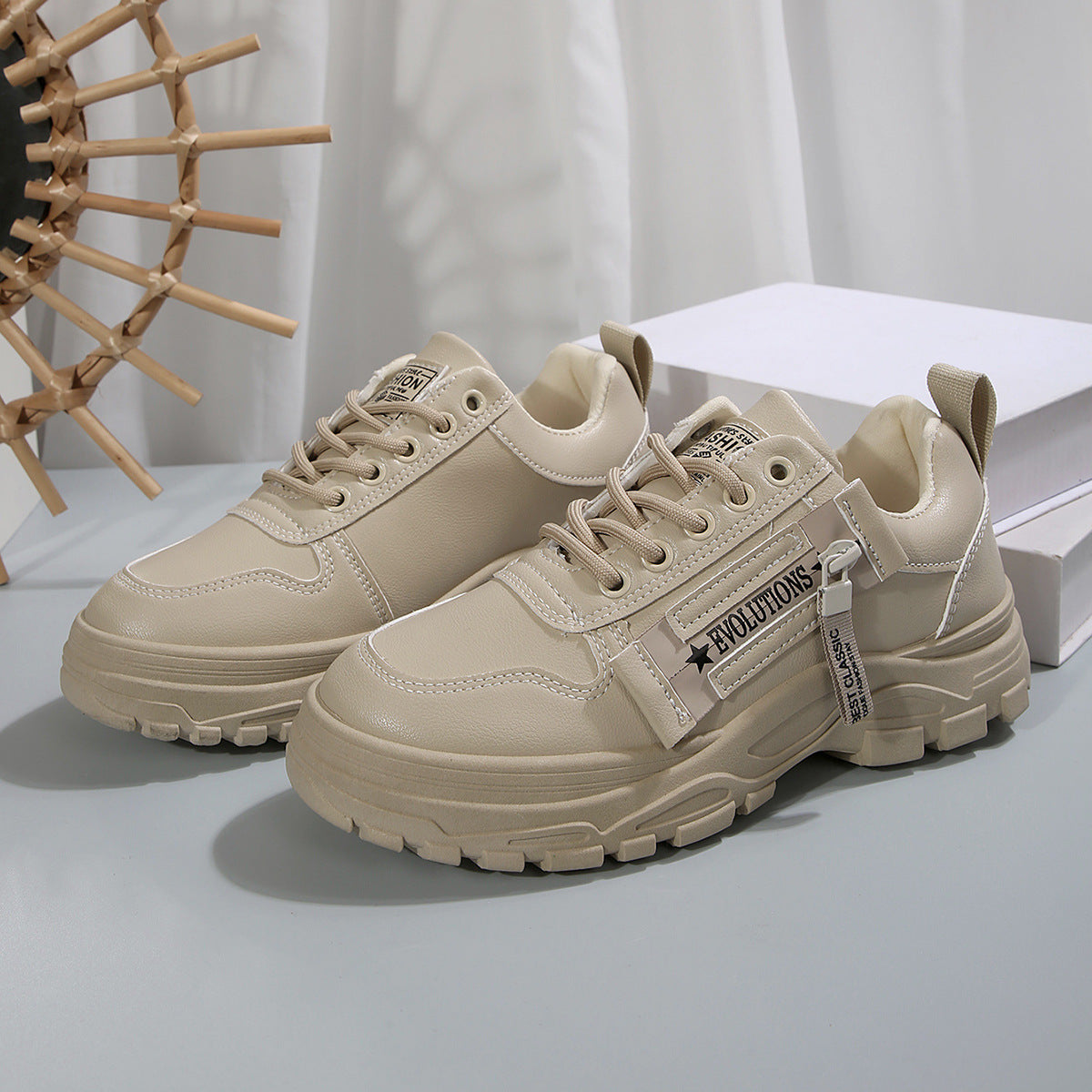 Thick-Sole Lace-Up Sneakers — Side Zipper