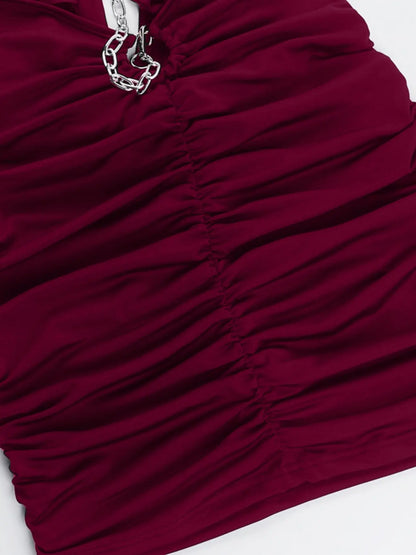 Women's Solid Halter Neck Dress - Casual Summer Dress for Outdoor Wear