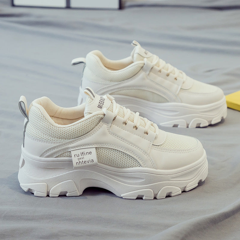 Thick-Sole White Sneakers — Women's Casual Sport