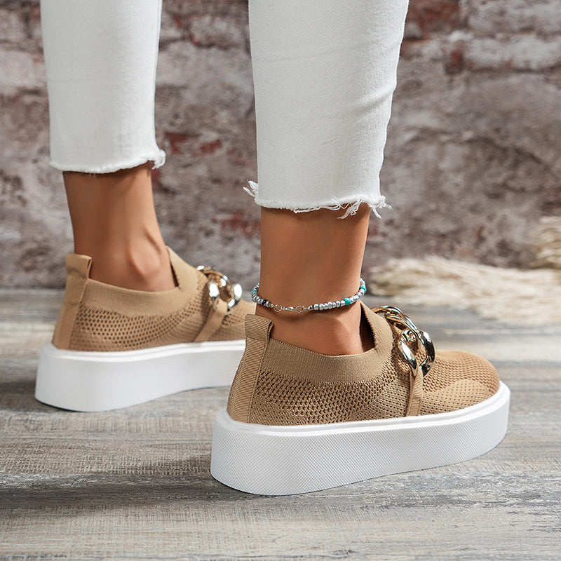 Chain-Detail Flats — Breathable Mesh Women's Shoes