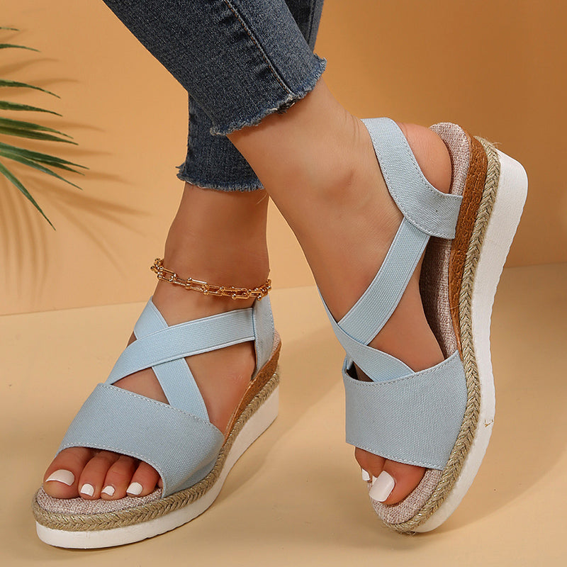 Cross-Strap Wedge Sandals — Platform Gladiator Hemp Heel