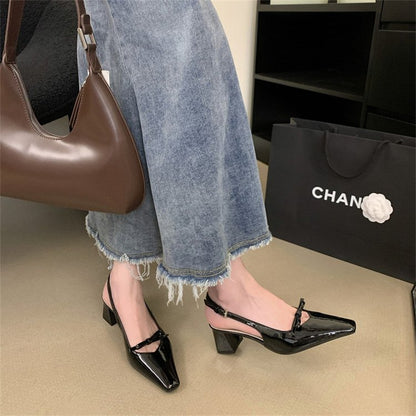 Silver Block Heel Sandals — Elegant Closed Toe