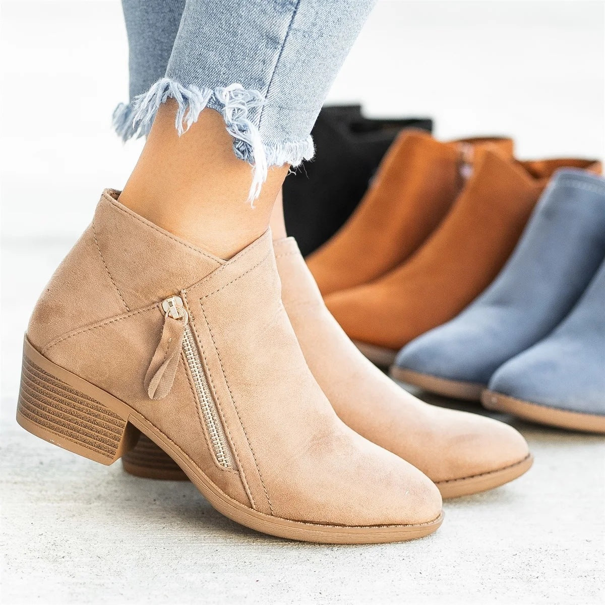 Side-Zip Ankle Boots — Women's Low Heel