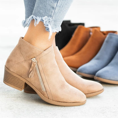 Side-Zip Ankle Boots — Women's Low Heel