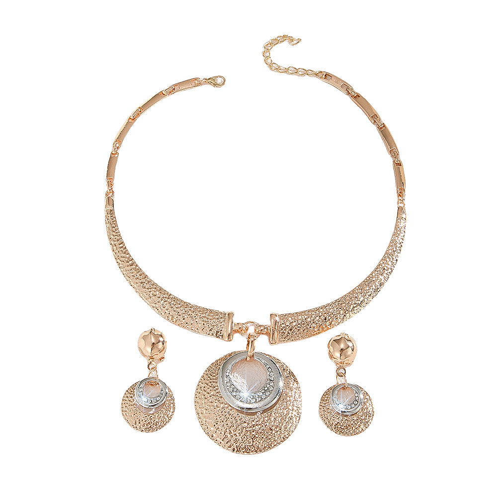 Metal Circle Necklace & Earrings Set — Minimalist Gold