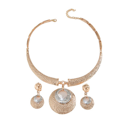 Metal Circle Necklace & Earrings Set — Minimalist Gold