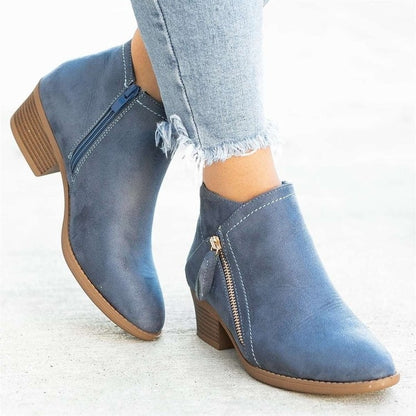 Side-Zip Ankle Boots — Women's Low Heel