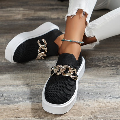 Chain-Detail Flats — Breathable Mesh Women's Shoes