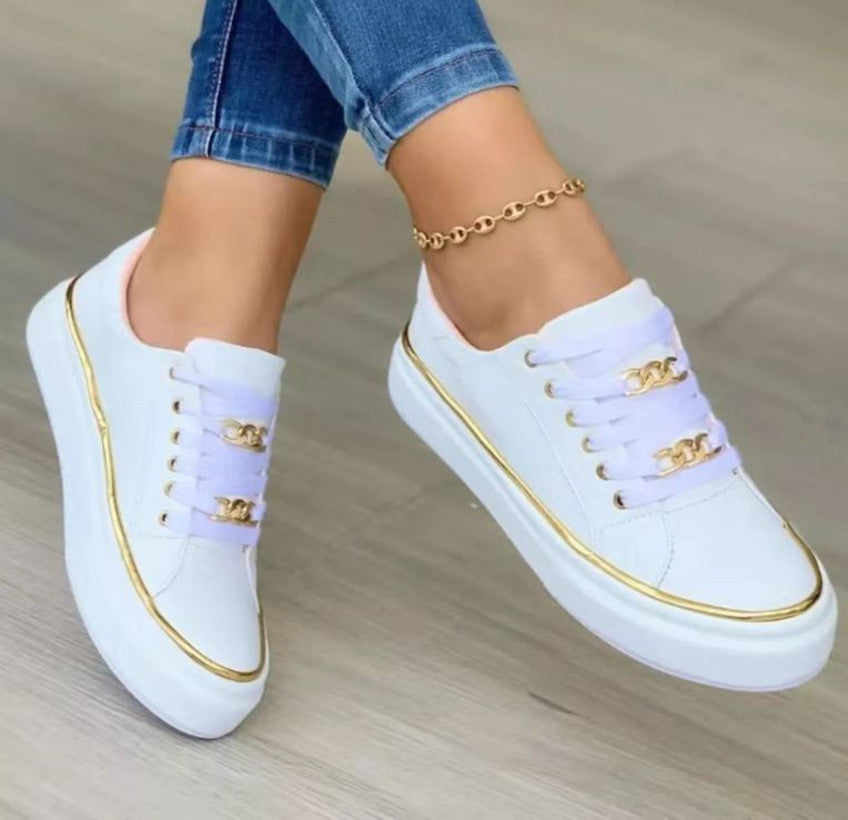 Chain-Detail Loafers — Thick Sole Walking Flats