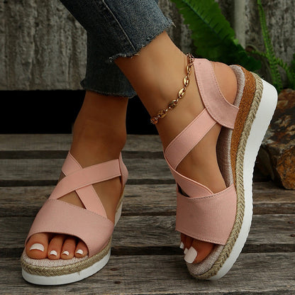 Cross-Strap Wedge Sandals — Platform Gladiator Hemp Heel