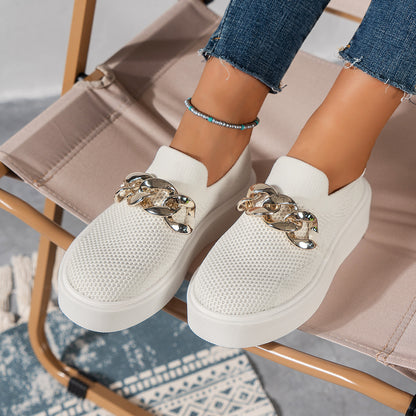 Chain-Detail Flats — Breathable Mesh Women's Shoes