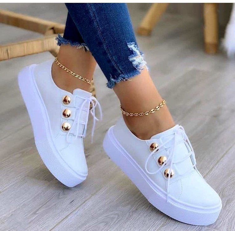 Rivet Lace-Up Sneakers — Women's Casual Flats