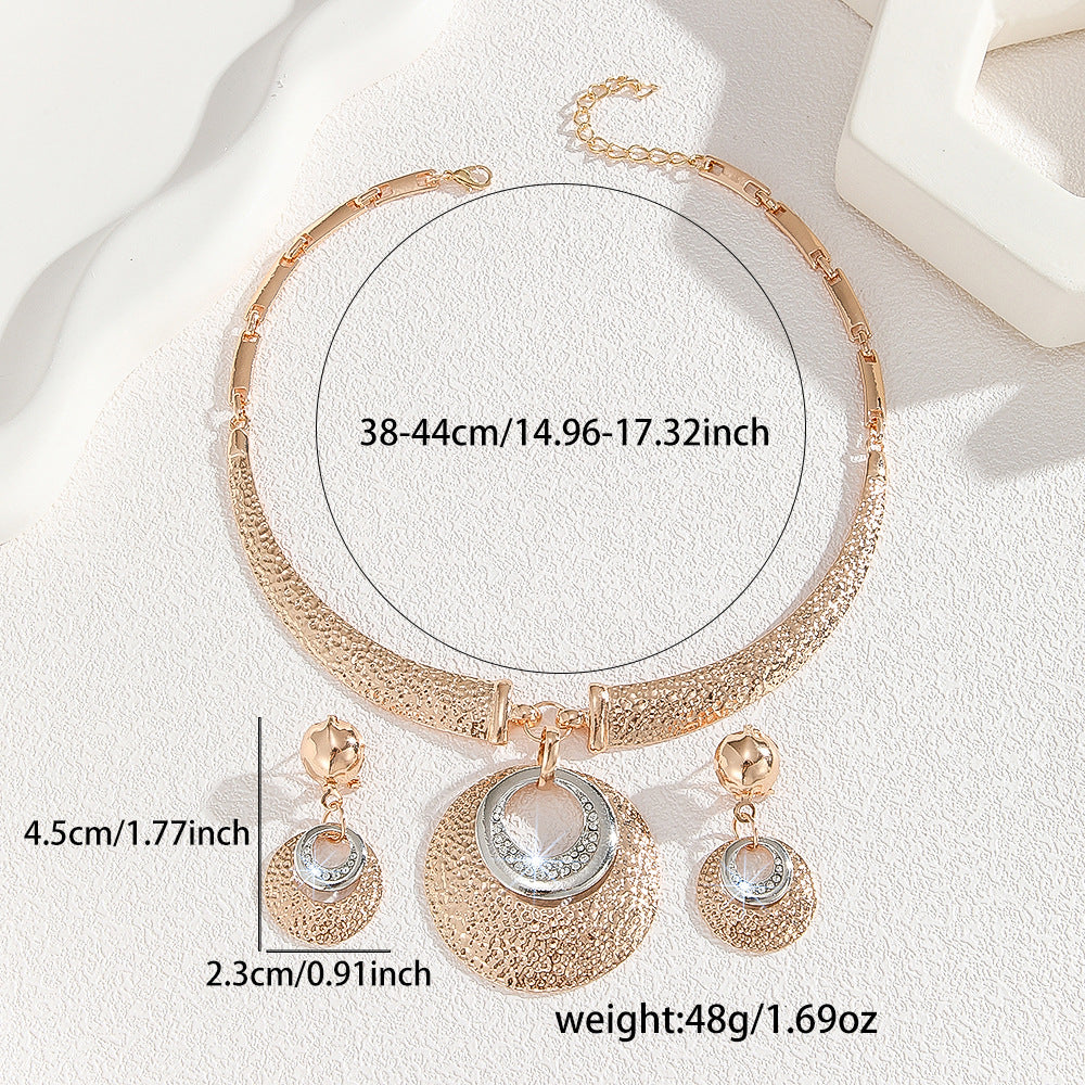 Metal Circle Necklace & Earrings Set — Minimalist Gold