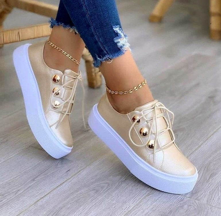 Rivet Lace-Up Sneakers — Women's Casual Flats