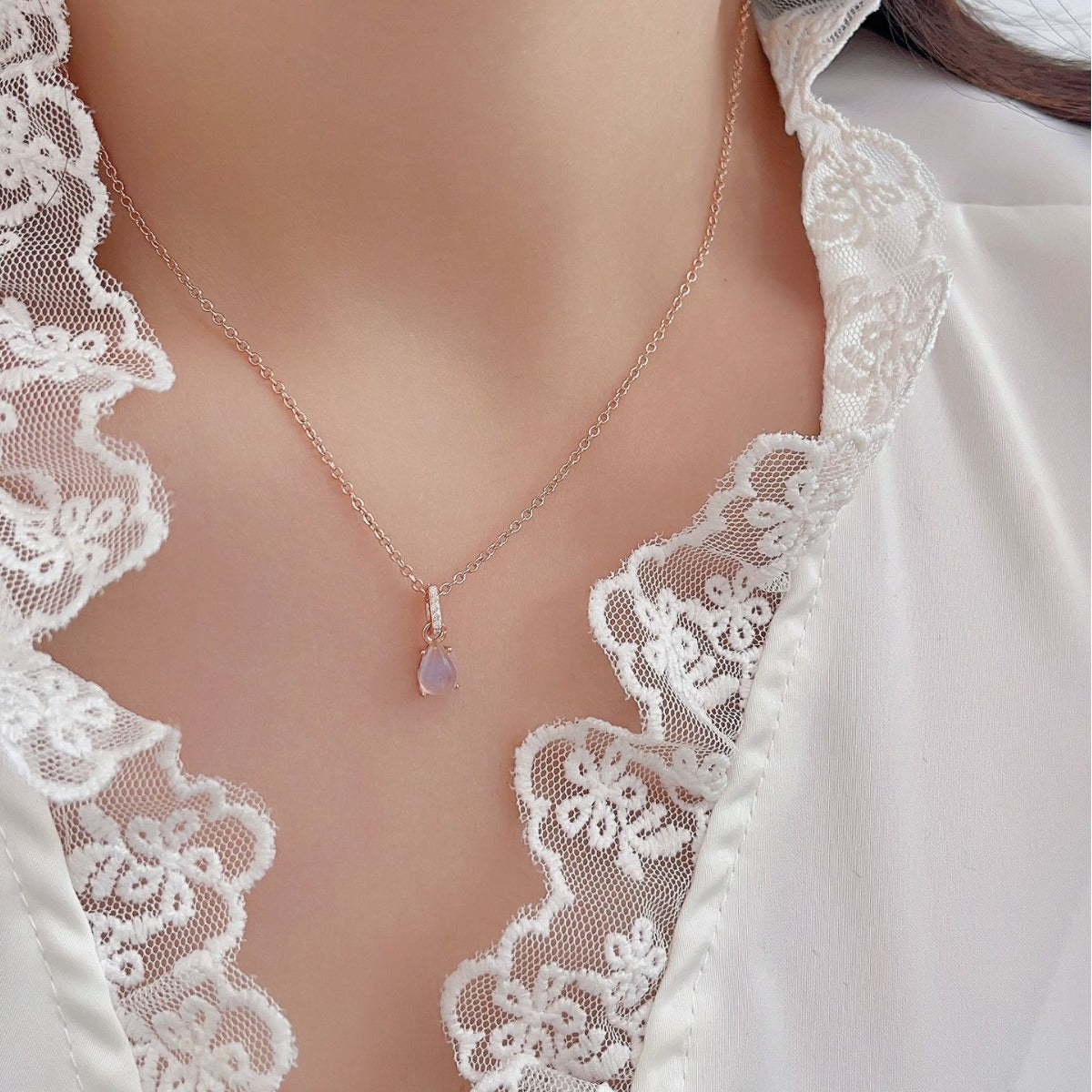 Moonstone Drop Pendant Necklace — Sterling Silver