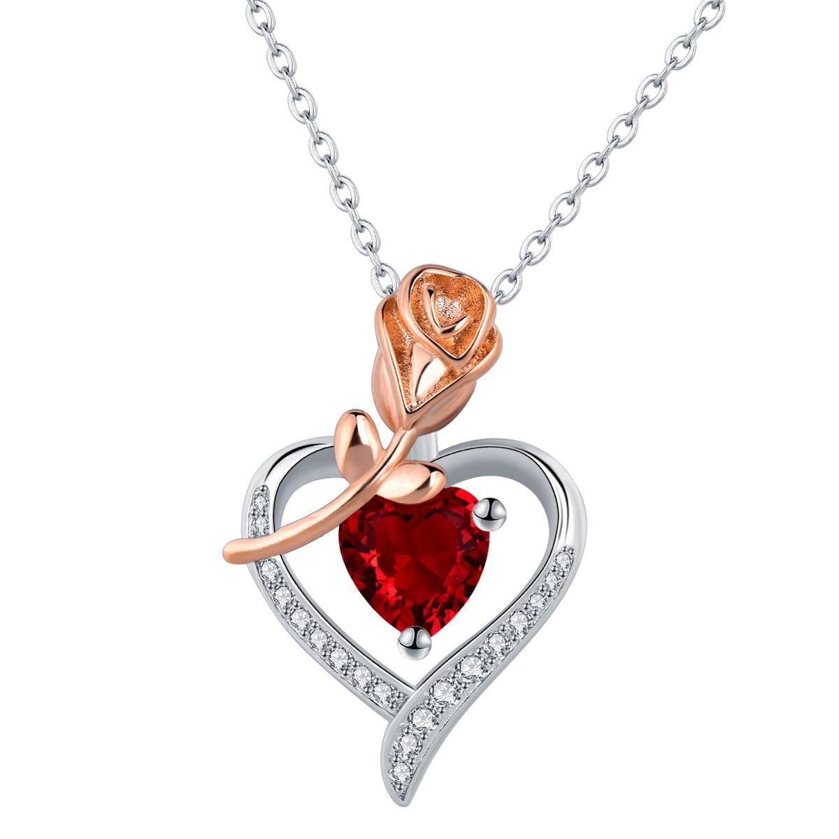 Rose Heart Pendant Necklace — Romantic Gold
