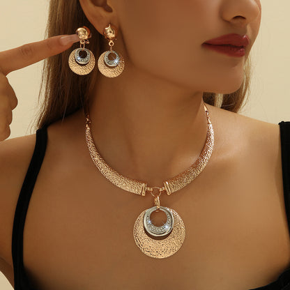 Metal Circle Necklace & Earrings Set — Minimalist Gold