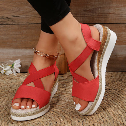 Cross-Strap Wedge Sandals — Platform Gladiator Hemp Heel