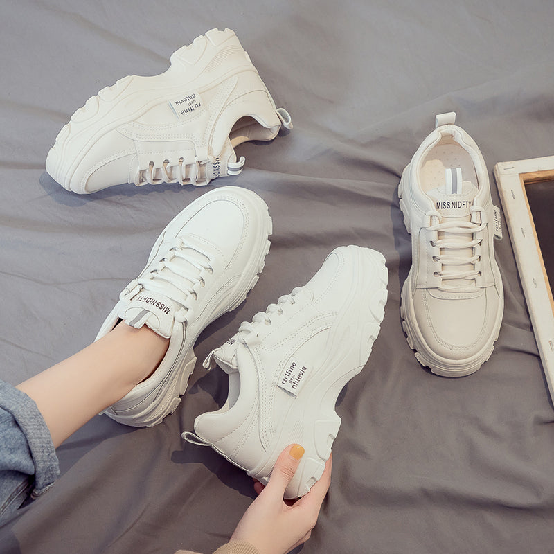 Thick-Sole White Sneakers — Women's Casual Sport