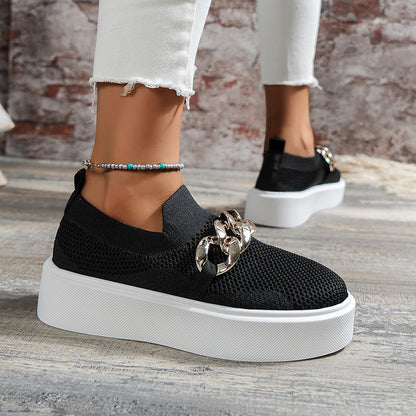Chain-Detail Flats — Breathable Mesh Women's Shoes