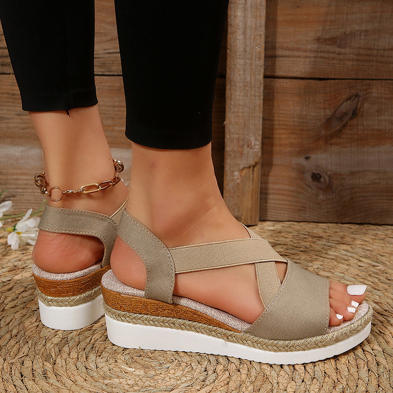Cross-Strap Wedge Sandals — Platform Gladiator Hemp Heel