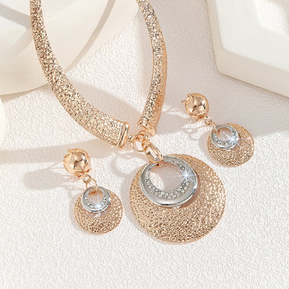 Metal Circle Necklace & Earrings Set — Minimalist Gold