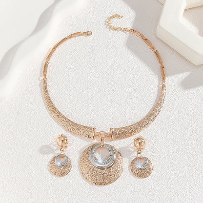 Metal Circle Necklace & Earrings Set — Minimalist Gold