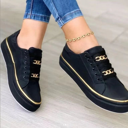 Chain-Detail Loafers — Thick Sole Walking Flats