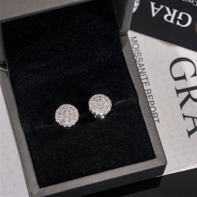 HELLOICE Moissanite Earrings 1.05Ct round Cut Full Paved Earrings 925 Sterling Silver 10Mm Full Synthetic Moissanite Earrings Jewerly Gift