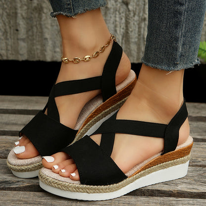 Cross-Strap Wedge Sandals — Platform Gladiator Hemp Heel