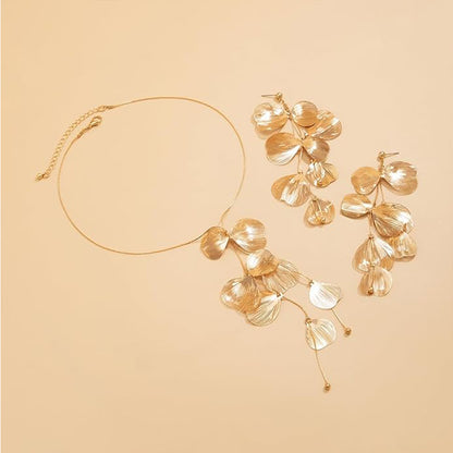 Gold Ginkgo Leaf Tassel Choker — Boho Statement Necklace