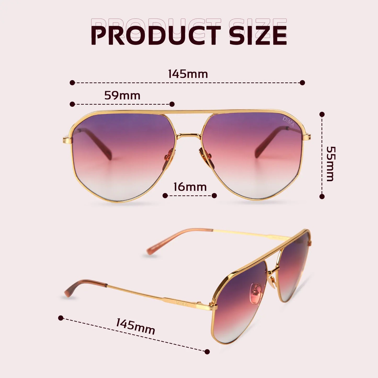 DIMA Eyewear Nova Gradient Pilot Sunglasses - Gold/Pink Tortoise, CR39 Lenses, Metal Frame, UV400 Protection, American Fit with Nose Pad, Durable Hinges, Eco-Friendly Biodegradable - Value Pack: Buy 2 Get 1 Free