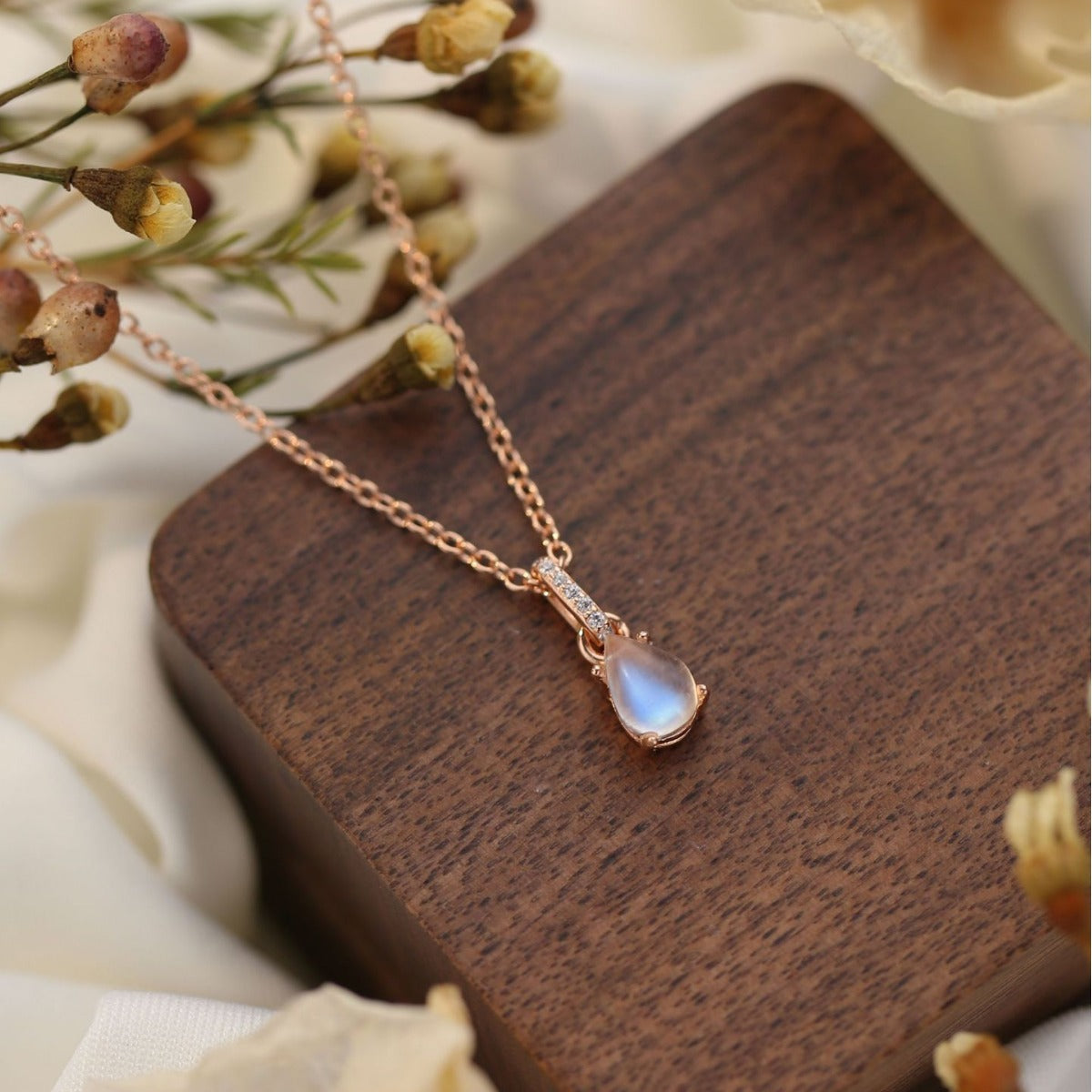 Moonstone Drop Pendant Necklace — Sterling Silver