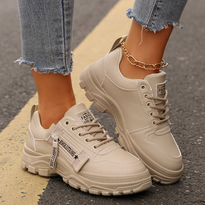 Thick-Sole Lace-Up Sneakers — Side Zipper