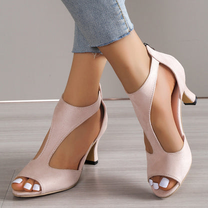 High Heel Peep Toe Sandals — Back Zipper Summer Shoes