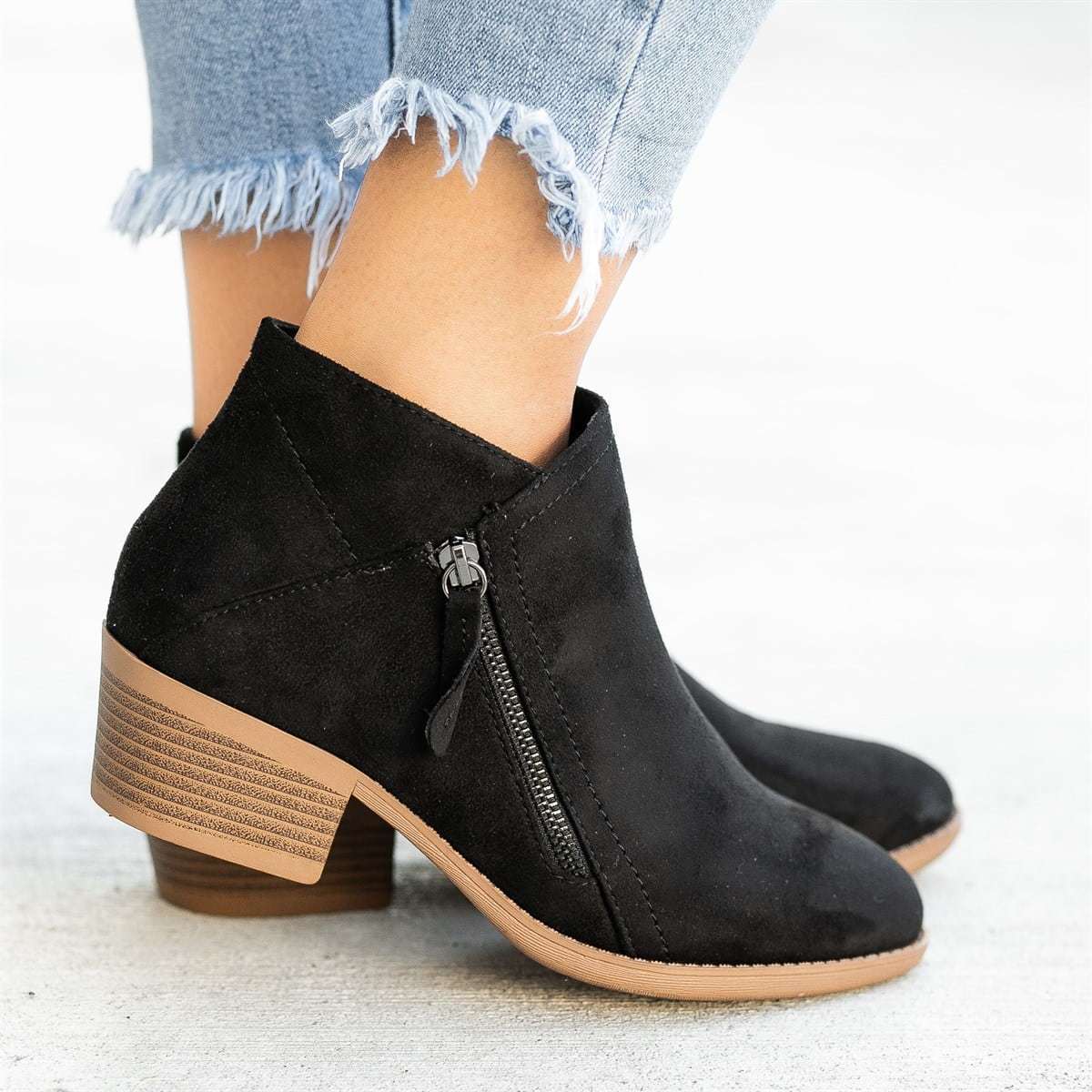 Side-Zip Ankle Boots — Women's Low Heel