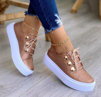 Rivet Lace-Up Sneakers — Women's Casual Flats