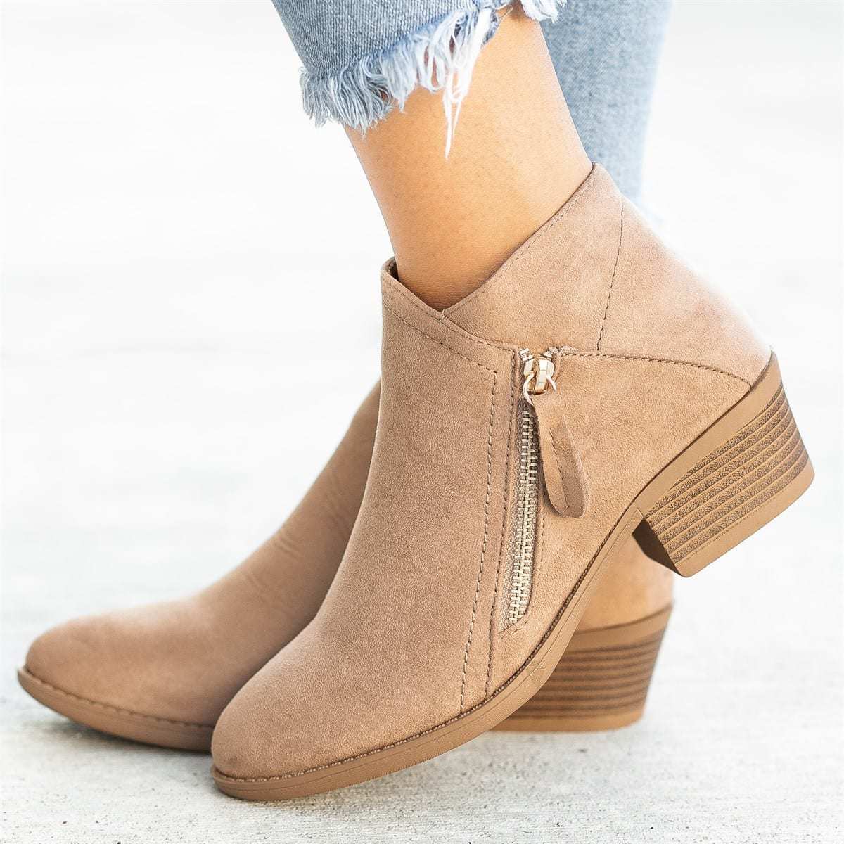 Side-Zip Ankle Boots — Women's Low Heel