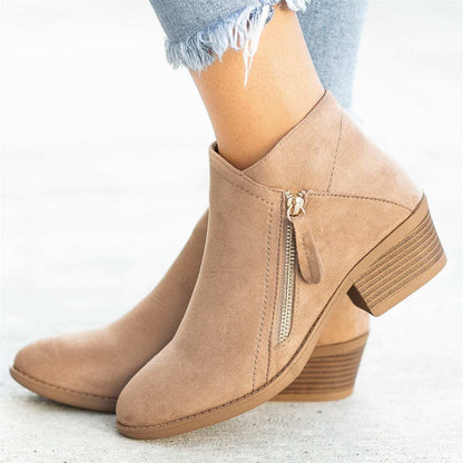 Side-Zip Ankle Boots — Women's Low Heel